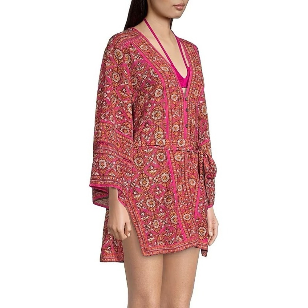 Veronica Beard Riri Floral Caftan Fuchsia Swim Cover Up NWT Small